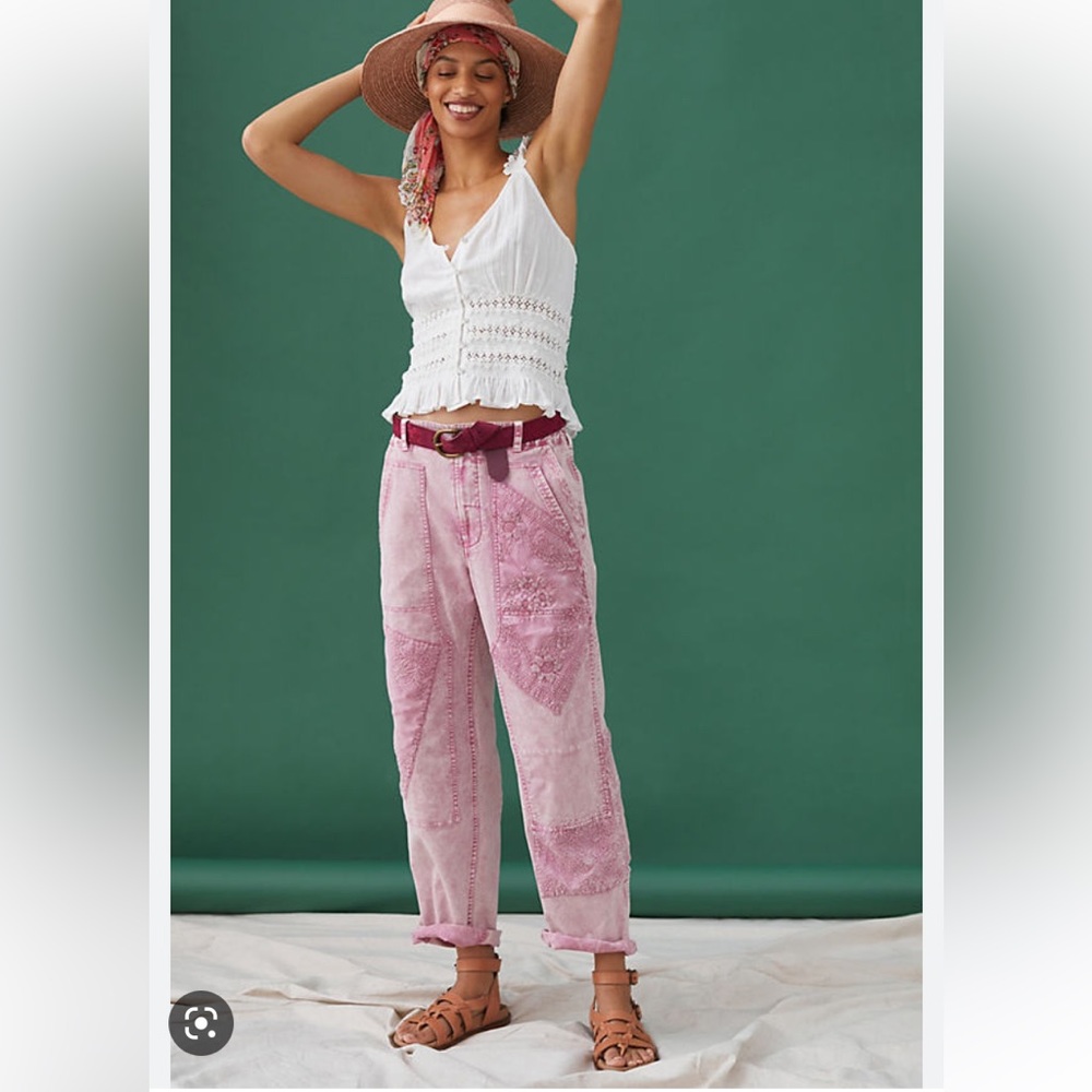 NWT Anthropologie Pilcro The Roamer Embroidered Acid Wash Pants Size 27